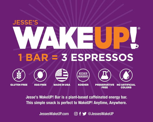 WAKE UP! Caffeinated Peanut Butter Protein Bars, Gluten Free, 350mg Caffeine, 6 Pack, Boosts Focus and Clarity