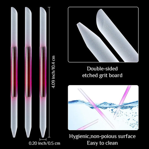 Maitys 6 Pieces Glass Cuticle Pusher Set, Double Sided Crystal Nail Files, Precision Manicure Pedicure Tools (Pink)