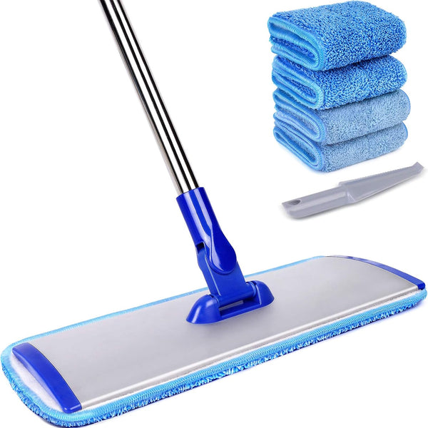18" Professional Microfiber Mop Floor Cleaning System, Flat Mop with Stainless Steel Handle, 4 Washable Mop Pads