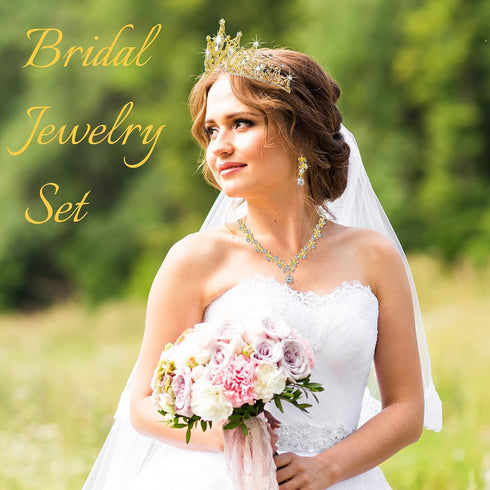 Hicarer 3 Pieces Baroque Queen Crown Set, Crystal Tiara Earrings Necklace for Women Bridal Jewelry
