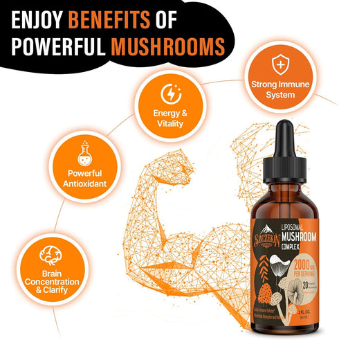 Liposomal Mushroom Complex Drops 2000 MG, 20 Organic Mushroom Extracts for Immunity and Memory