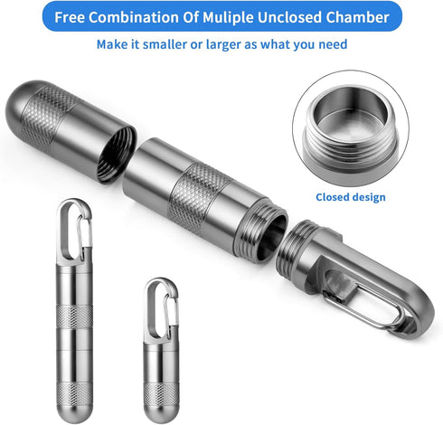 Small Titanium Pill Case,TISUR Keychain Pill Holder Travel Pill Box Container,Portable Pill Organizer Waterproof Metal Pill Case Bottle (Gray Titanium Medium - 2.16 inch)