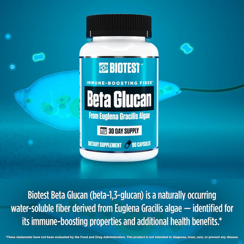 Biotest Beta Glucan Immune-Boosting Fiber, 600mg Euglena Gracilis Algae Source, 90 Capsules, 30 Day Supply