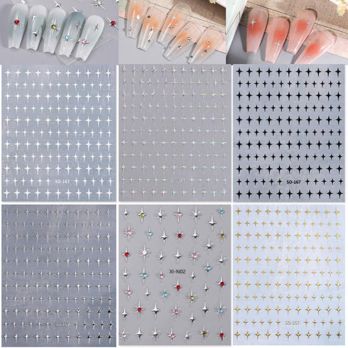 8 Sheets Star Nail Art Stickers, Gold Silver Shiny Star Nail Design, Nail Art Supplies for Women