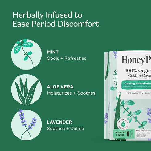 Pack 50 Honey Pot - Herbal Everyday Panty Liners for Women - Infused w/Essential Oils for Cooling Effect & Organic