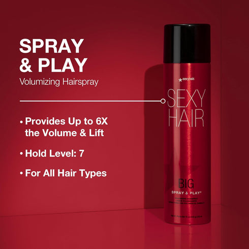 SexyHair Big Spray & Play Volumizing Hairspray, 10 Oz | Hold and Shine | Up to 72 Hour Humidity Resistance | All Hair Types