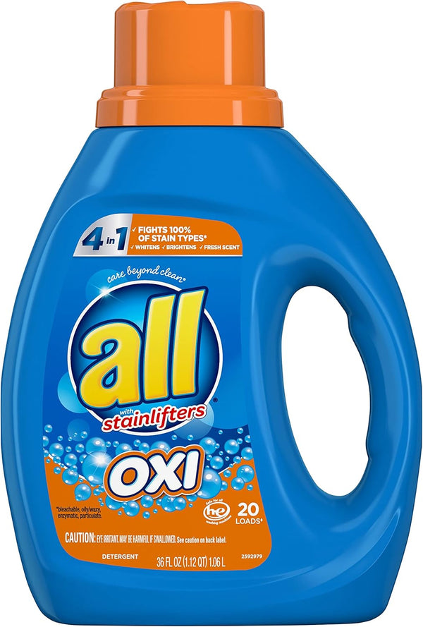 All Stainlifters Laundry Detergent Liquid with OXI Stain Removers, Fresh, 20 Loads, 36 Fl Oz