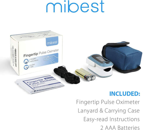 mibest OLED Finger Pulse Oximeter, Dual Color O2 Meter in White/Light Blue