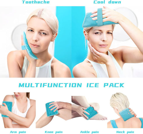 Gel Beads Ice Pack Ice Bag with Strap, Reusable Hot & Cold Compress for Knee, Shoulder, Back, Ankle (Blue)