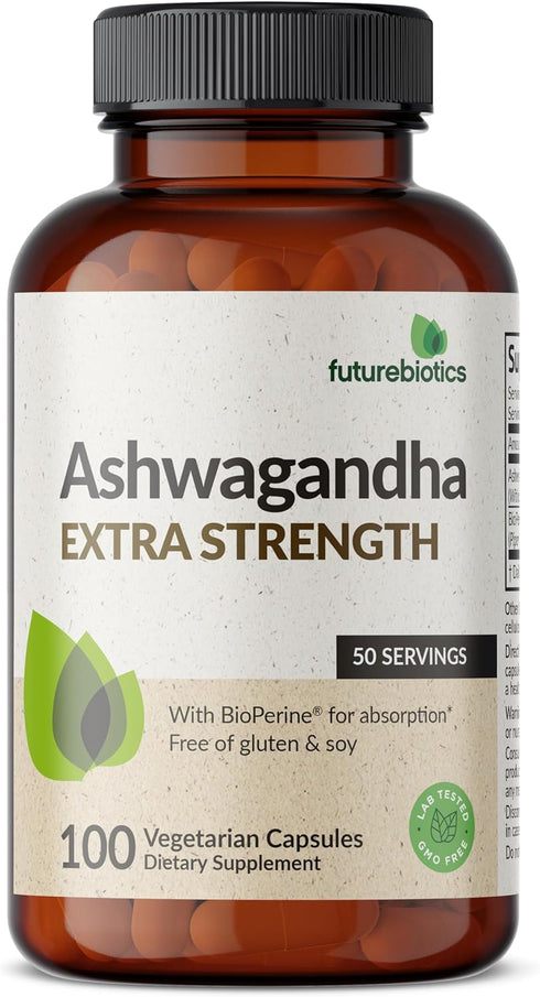 Futurebiotics Ashwagandha Extra Strength, Stress & Mood Support with BioPerine, Non-GMO, 100 Vegetarian Capsules