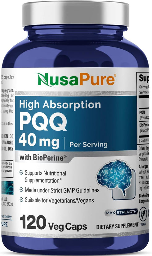 NusaPure PQQ Supplement 40 mg, 120 Veggie Capsules, Non-GMO
