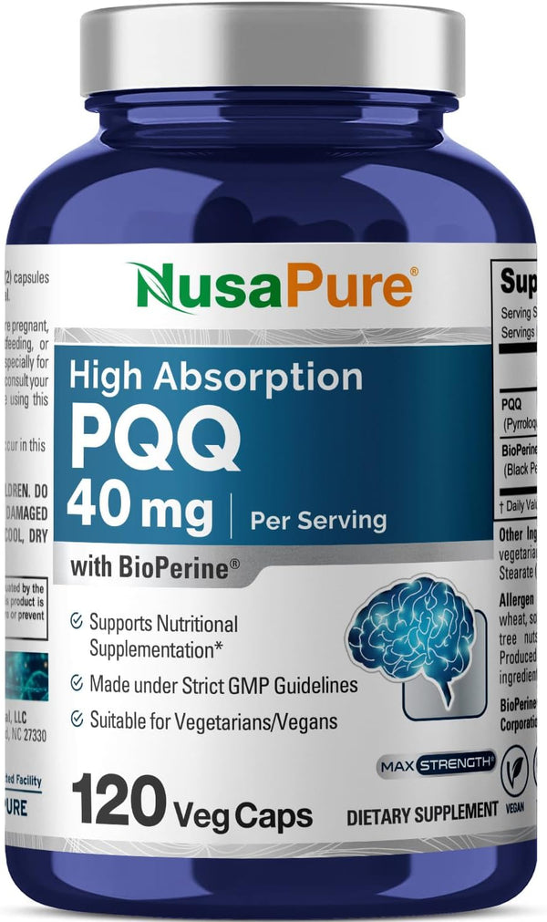 NusaPure PQQ Supplement 40 mg, 120 Veggie Capsules, Non-GMO