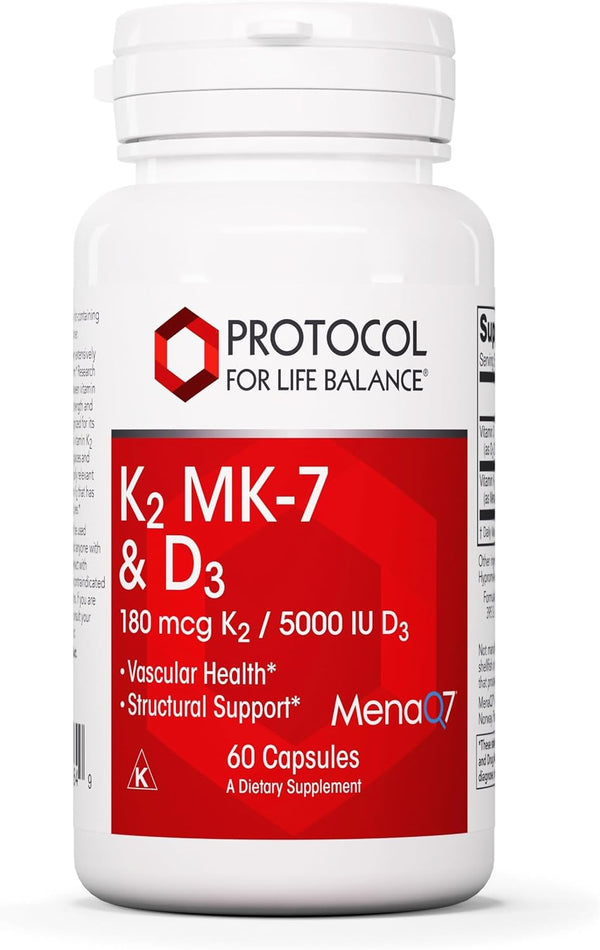 PROTOCOL FOR LIFE BALANCE K2 MK-7 & D3 - 60 Veg Capsules for Vascular Health & Bone Strength