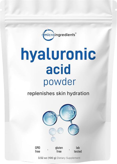 Micro Ingredients Hyaluronic Acid Serum Powder, 100 Grams | Low Molecular Weight, Vegan, Water Soluble