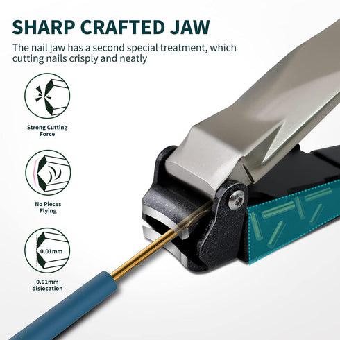 Nail Clippers with Catcher, No Splash Fingernail Toenail Clippers, Sharp Curved Blade & Glass Nail File for Men Women