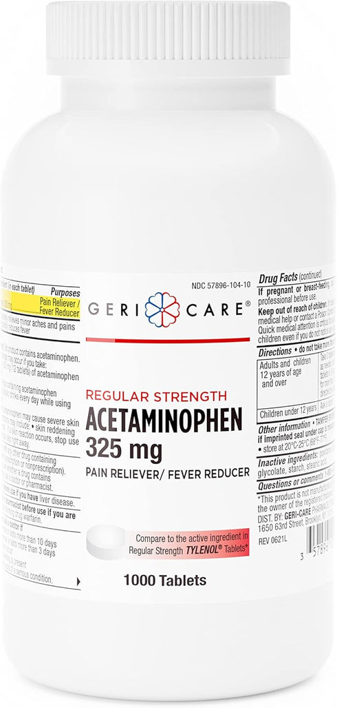 GeriCare Regular Strength Acetaminophen - Pain Relief Fever Reducer Tablets, 325mg Strength | Joint, Muscle, Arthritis,