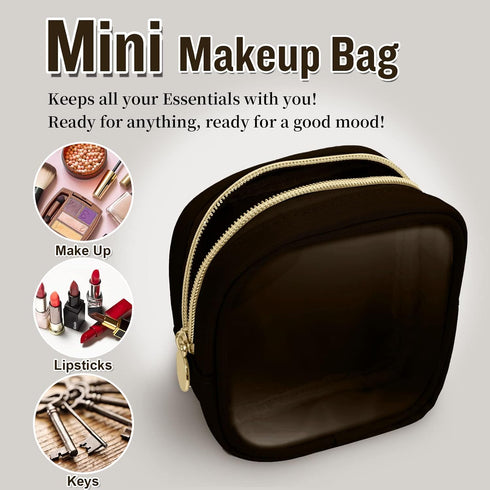 Nylon Mini Clear Makeup Organizer Bag, Small Cute Black Cosmetic Zipper Pouch for Women, Waterproof Travel Storage
