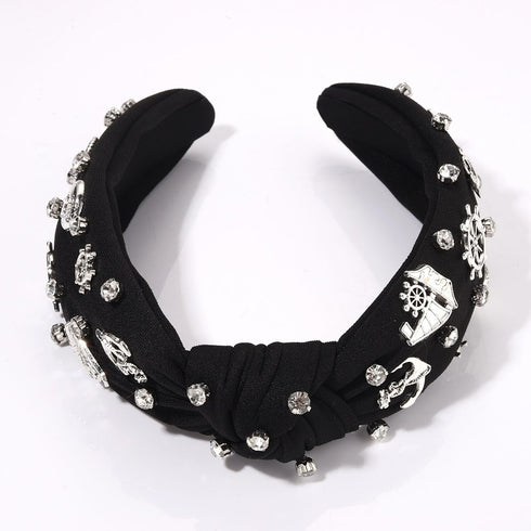 Nautical Headband, Ocean Hair Accessories for Women, Anchor Ship Wheel Sailboat Knotted Headband