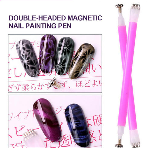 WOKOTO 5Pcs Nail Magnet Tool Set, Double Head Flower Design, Cat Eye Magnets for Nail Art Polish