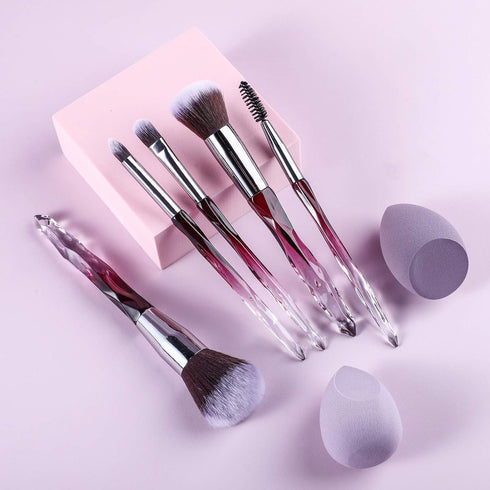 XMOSNZ Makeup Brushes, 15pcs Crystal Handle Highlighter Foundation Brush Set with 4 Makeup Sponges