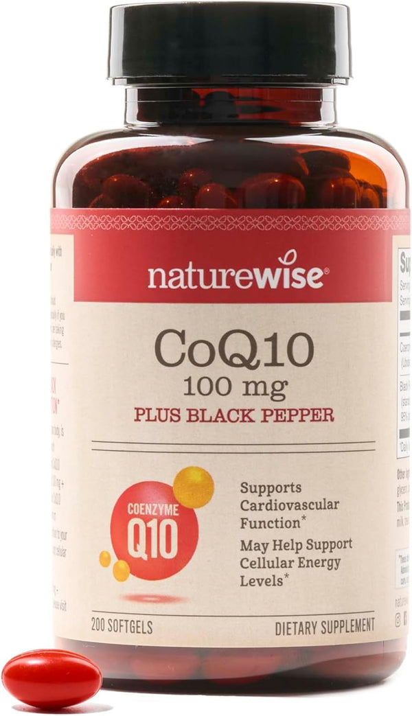 NatureWise CoQ10 100mg Softgels - High Absorption Coenzyme Q10 with BioPerine for Heart Health, 200 Softgels (200-Day