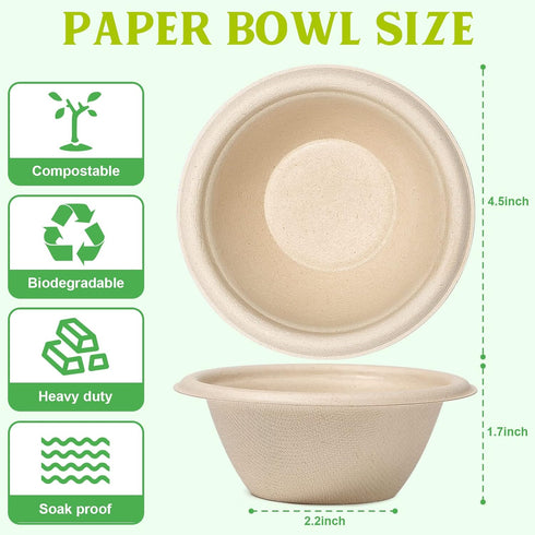 8oz Small Paper Bowls Disposable, 150 Pack Compostable Heavy Duty Bowls for Ice Cream, Desserts, Soup, Snack