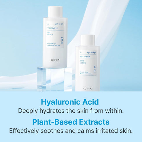 SCINIC The Simple Daily Lotion, Vegan Face Lotion for Sensitive Skin, pH-Balanced Moisture Lotion with Madecassoside.