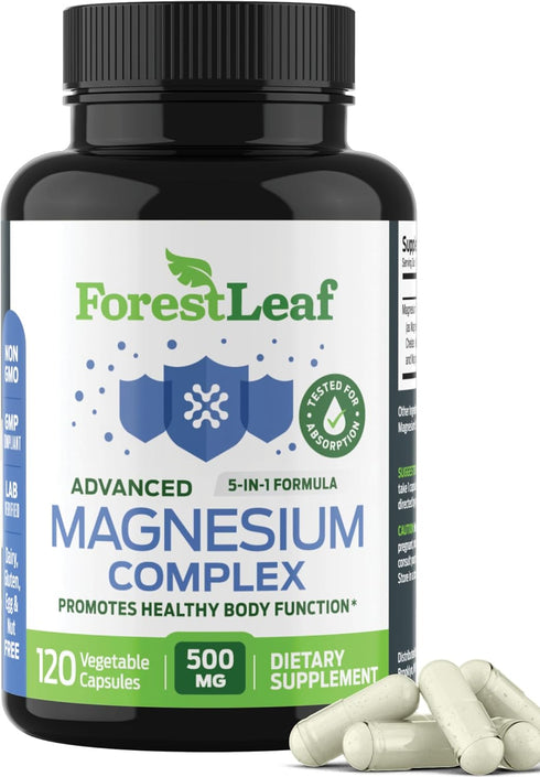 ForestLeaf Magnesium Complex 500mg Capsules - Magnesium Supplement for Sleep & Constipation - 120 Ct for Women