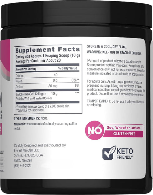 NeoCell Super Collagen Peptides, 7 oz, Unflavored Powder, 10g Collagen Peptides per Serving, Gluten Free, Keto Friendly