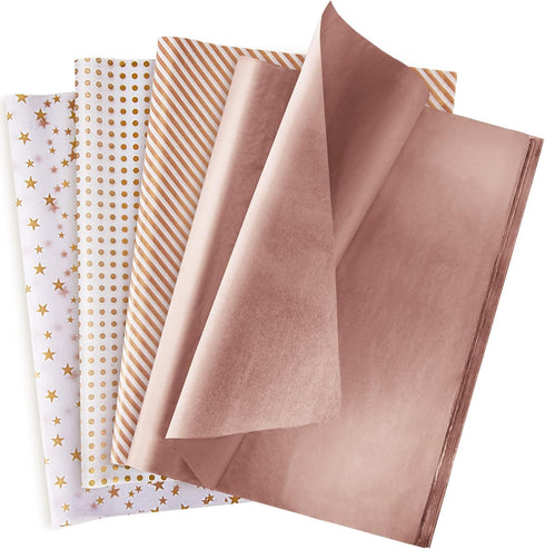 Larcenciel Tissue Paper, 120 Sheets Rose Gold Bulk, Gift Wrapping Paper for Gift Bags, Flower, Holiday Decor