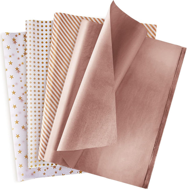 Larcenciel Tissue Paper, 120 Sheets Rose Gold Bulk, Gift Wrapping Paper for Gift Bags, Flower, Holiday Decor