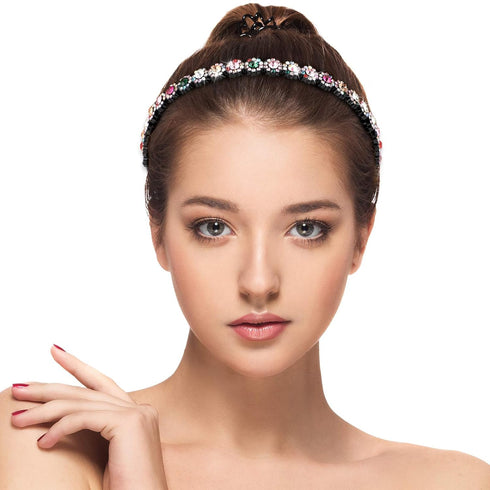 Hoteam 6 Pcs Headband with Teeth, Non-Slip Beaded Hair Band for Women and Girls, Chic Flower Style