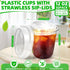 RMERVE 50 12 oz) Pcs Plastic Coffee Cups with Sip Lids, Disposable Plastic PET Crystal Cups with Strawless Lid for Iced