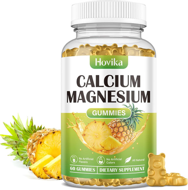 Calcium Magnesium Zinc Gummies, 2:1 Ratio with Vitamin D3, K2, B6, B12 for Bone Strength, 60 Gummies