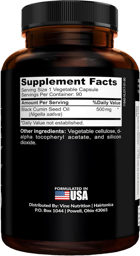Black Seed Oil Capsules - Nigella Sativa - Cold Pressed Antioxidant Supplement Soft Gels, 500 Milligrams, USA Made