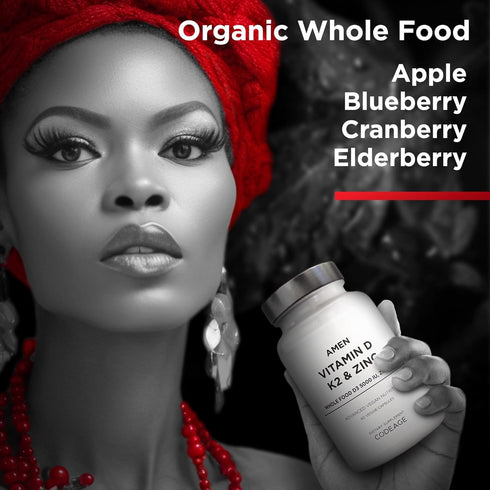 Amen Vitamin D, K2 & Zinc, 5000 IU Cholecalciferol D3 - Organic Whole Food Blend with Apple, Blueberry, Cranberry,