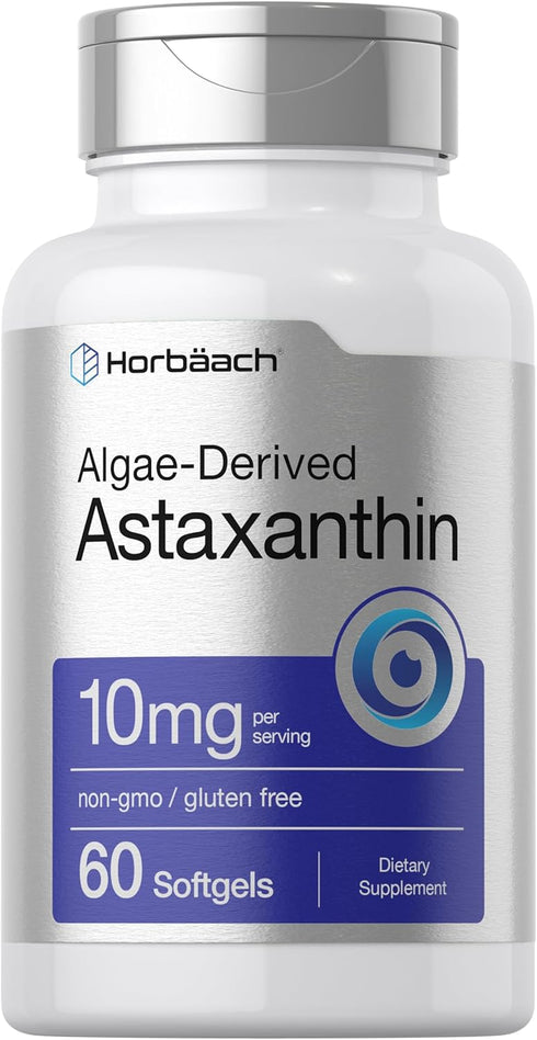 Horbaeach Astaxanthin 10mg, 60 Softgels, Algae Derived Non-GMO, Gluten Free Supplement