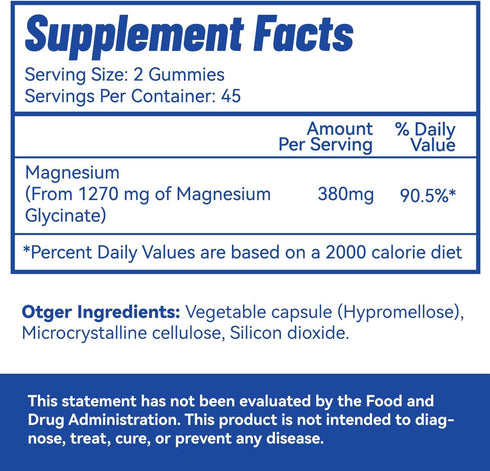 Magnesium Glycinate Capsules 380mg, Magnesium Supplement for Muscle, Heart, Nerve Support, 45 Sevings High Absorption, Non-GMO & Gluten Free - 90 Counts