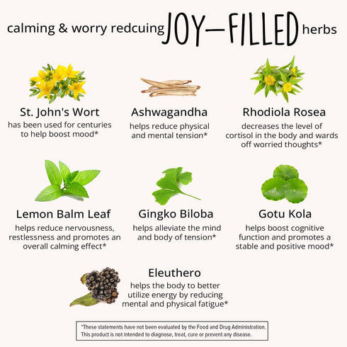 Joy-Filled Mood Support Supplement with St. Johns Wort, 100% Plant-Based Stress Relief Supplement for Calm Mind & Body,
