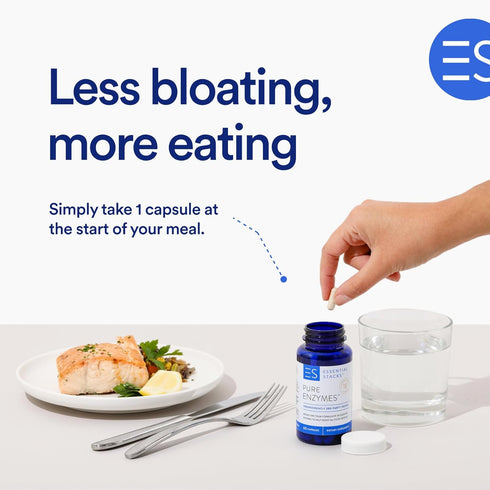 Essential Stacks Pure Digestive Enzymes - Gluten, Dairy & Soy Free, 18 Enzymes for Digestion incl. Amylase, Lipase &