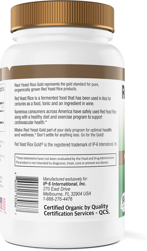 Made with 600 mg Organic Red Yeast Rice - IP6 International, 120 Vegetarian Capsules