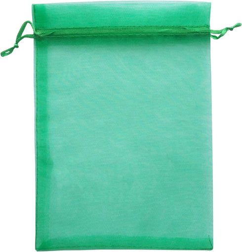 50 Pieces Gift Wrap Bags, 5x7 inches Green Organza Sheer Fabric, Drawstring Present Bags for Baby Shower