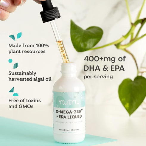 O-Mega-Zen3 +EPA Vegan Omega 3 DHA EPA Liquid Supplement - 2 Fl Oz, Algal Omega3 Essential Fatty Acids