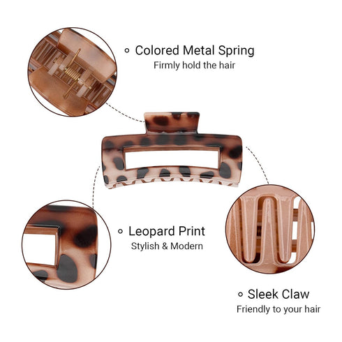 Shinowa 3 Pieces Leopard Print Hair Claw Clips, Strong Hold Jaw Clips for Thick Hair, Accessories for Women Girls,
