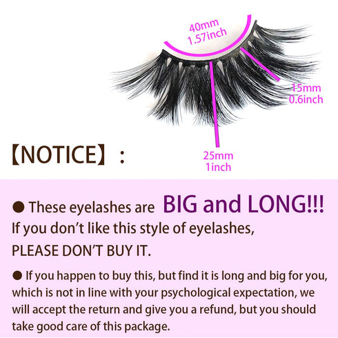 MIKIWI 25mm Dramatic 6D Faux Mink Lashes, Fluffy Volume Eyelashes, Thick Crossed Lashes (6D4-05)