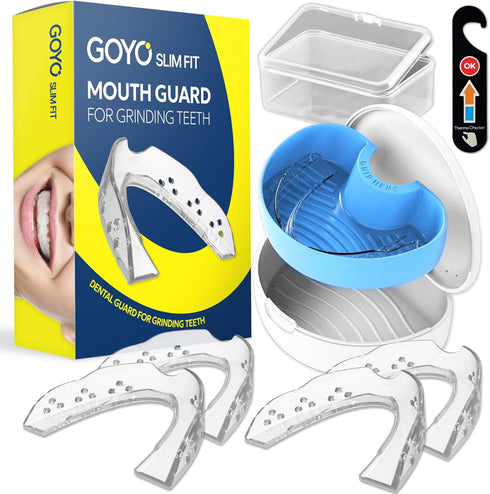 GOYO Slim FIT Pack of 4 Mouth Guard for Clenching Teeth at Night, Thermo Checker & Dental Case, Custom-Fit Bruxism Guard