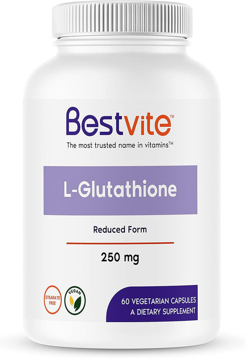 BESTVITE L-Glutathione 250mg - 60 Vegetarian Capsules, No Stearates, Vegan, Non GMO, Gluten Free