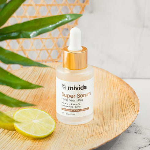 mivida Super Serum for Face 1.0 oz | All-In-One Natural Facial Serum with Retinol, Hyaluronic Acid, RoseHip Oil &