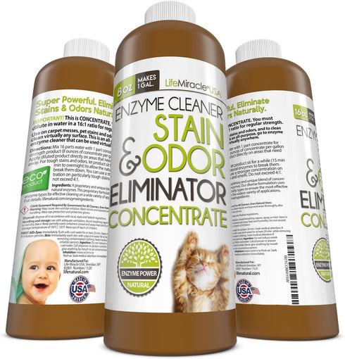 Life Miracle 128 oz Enzyme Cleaner & Pet Odor Eliminator CONCENTRATE | Deep Cleaning Enzymatic Spot Remover For Dog Cat