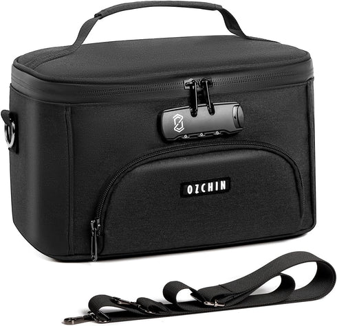 OZCHIN Large Storage Box with Combination Lock, Black Durable Travel Bag Organizer with Carbon Lining